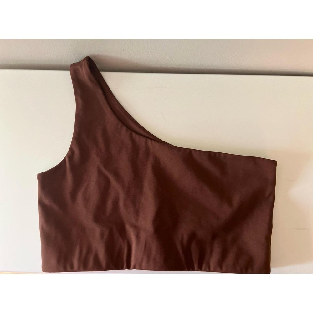 Girlfriend Collective Bianca One Shoulder Bra Brown Medium